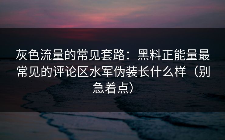 灰色流量的常见套路：黑料正能量最常见的评论区水军伪装长什么样（别急着点）
